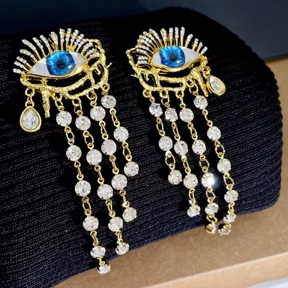 Anthropologie Jewelry - Women new listing 18K Gold plated evil Blue Eye Dangle Earrings
